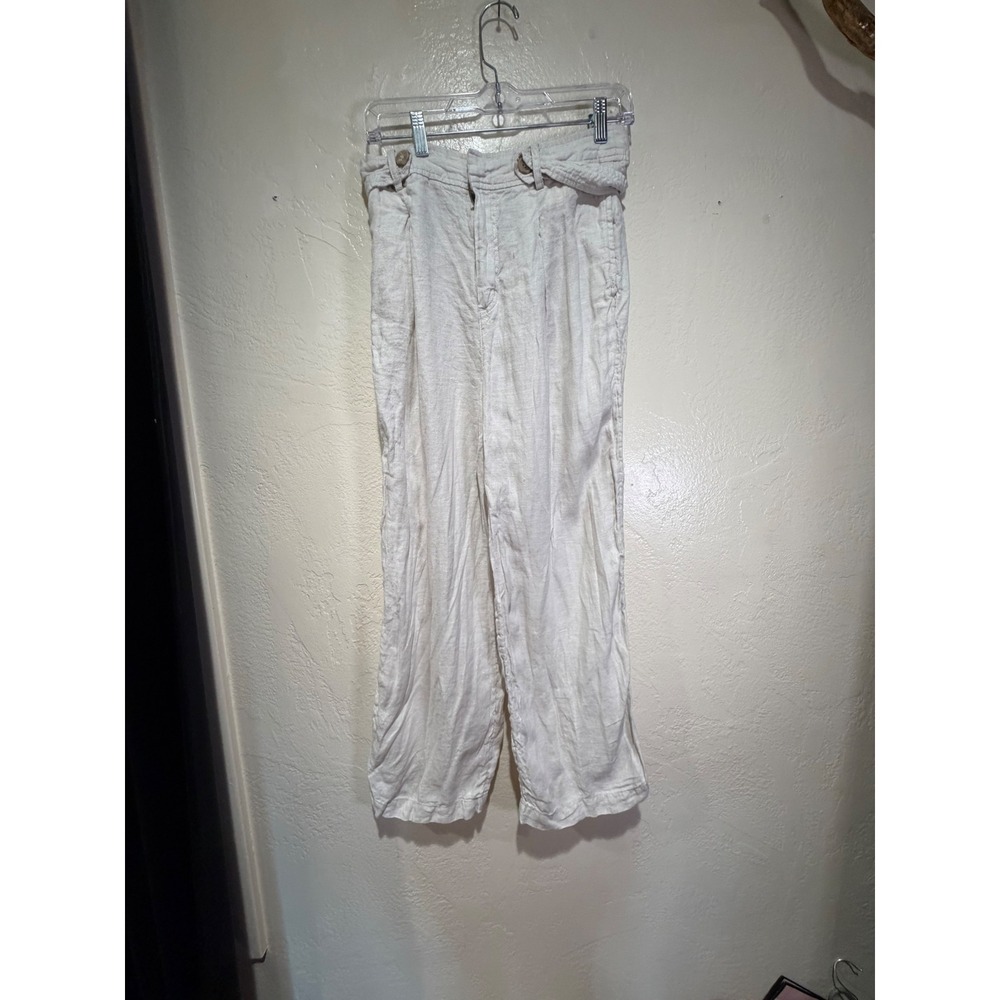 Nicole Miller New York Womens 100% Linen Wide Leg Pants Oatmeal Beige Size 10